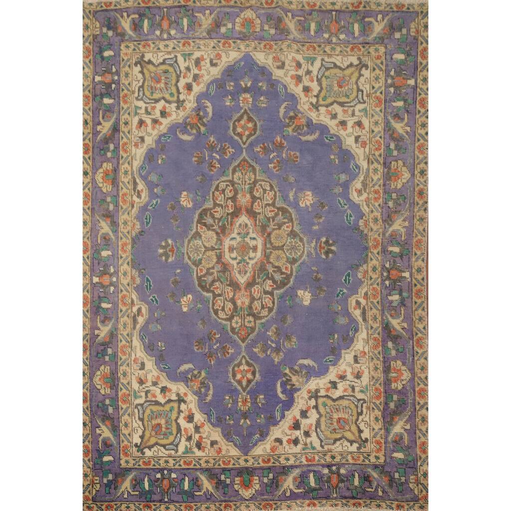 Hand Knotted Oriental 100% Wool Carpet Traditional Floral Purples Tabriz Area Rug - 6' 0'' X 4' 6''