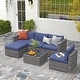 preview thumbnail 4 of 18, 6-piece Outdoor Wicker Sectional Sofa Set Grey/Blue