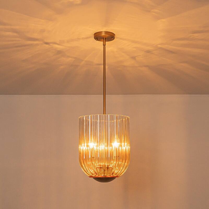 3-Light Midcentury Gradient Striped Wineglass-shape Pendant - 11.0 in