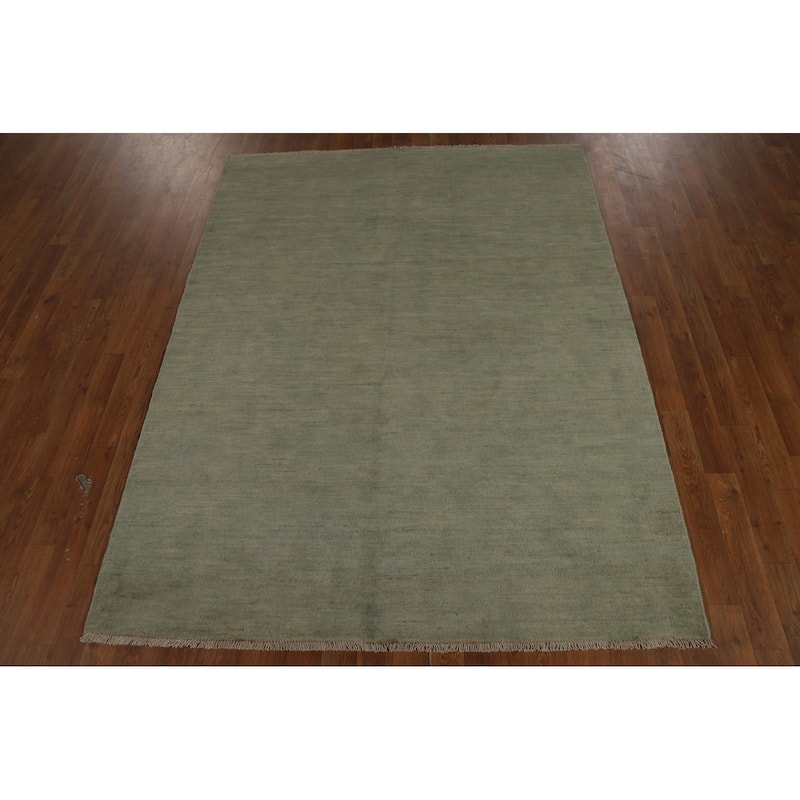 Modern Gabbeh Oriental Rug Handmade Green Wool Carpet - 4'11" x 6'5"