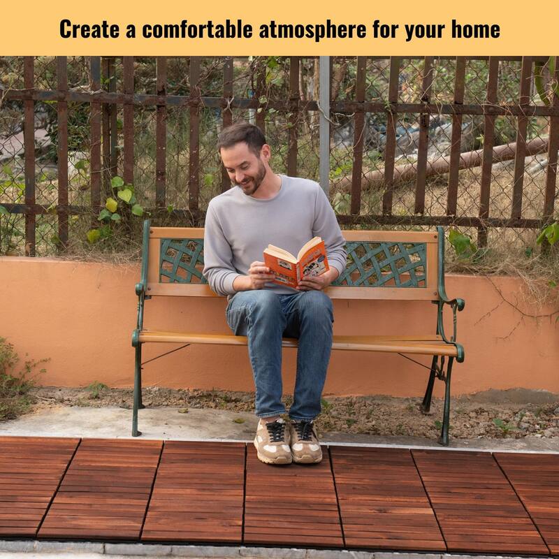 30 PCS Interlocking Deck Tiles Striped Pattern, 12" x 12"Square Acacia Hardwood Outdoor Flooring for Patio,Bancony,Pool Side