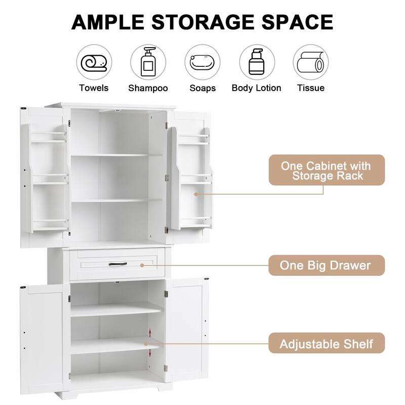 Tall Bathroom Storage Cabinet, Freestanding Storage Cabinet with Drawer and Adjustable Shelf