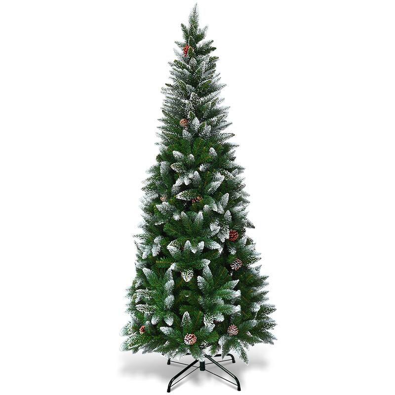 Artificial Pencil Christmas Tree Snow Flocked with Metal Stand - 5 Foot
