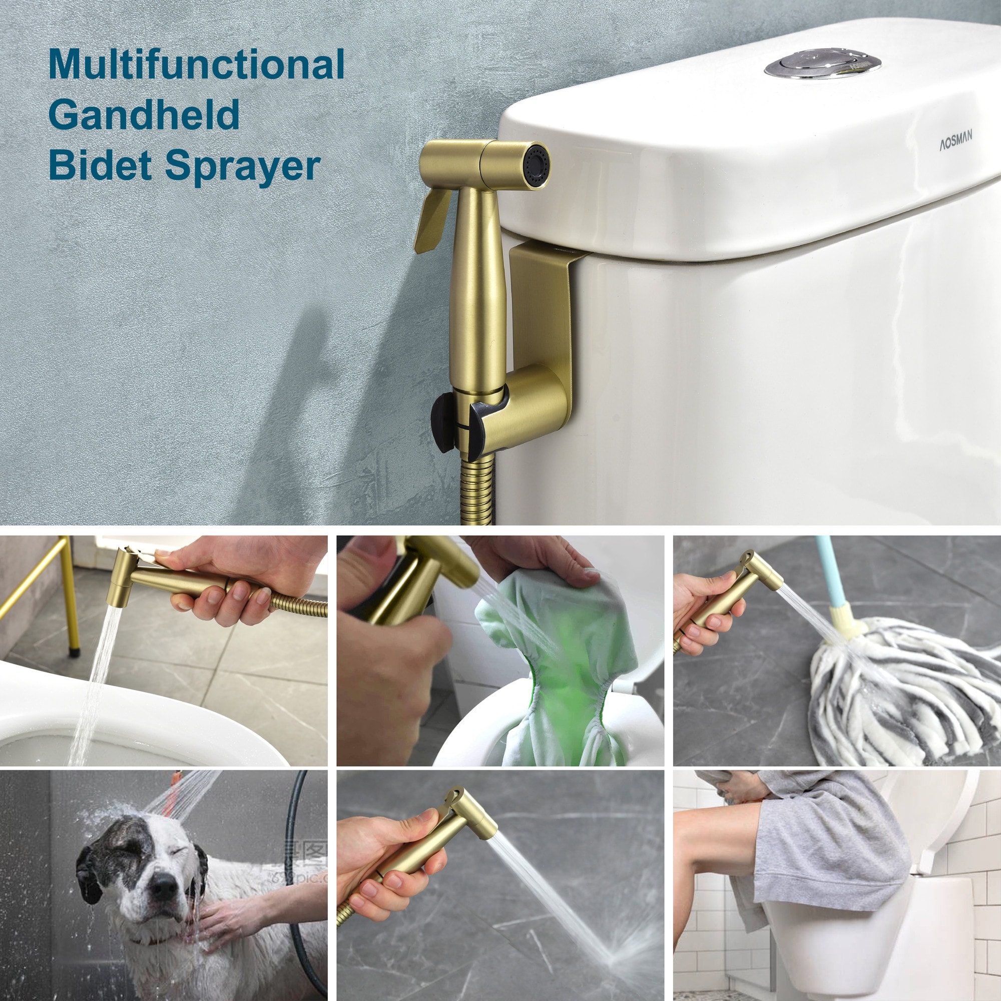 Axiomdeals Handheld Toilet Bidet Sprayer – Stainless Steel, Wall Or Toilet Mount, Pressure Adjustable Metal Valve, Explosion-Proof Hoses (Silver)