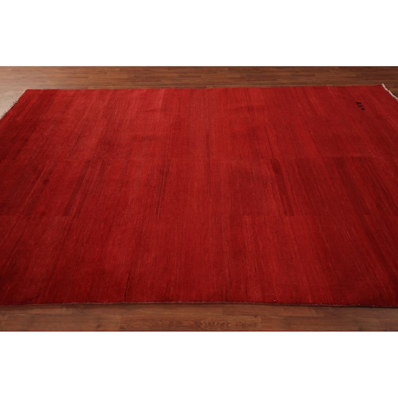 Red Modern Gabbeh Oriental Area Rug Handmade Wool Carpet - 6'8" x 9'9"
