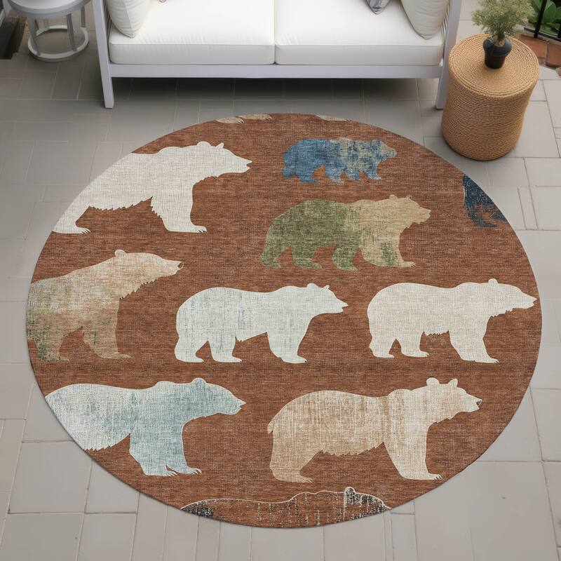 Machine Washable Indoor/ Outdoor Modern Bear Chantille Rug - Paprika - 8' x 8'