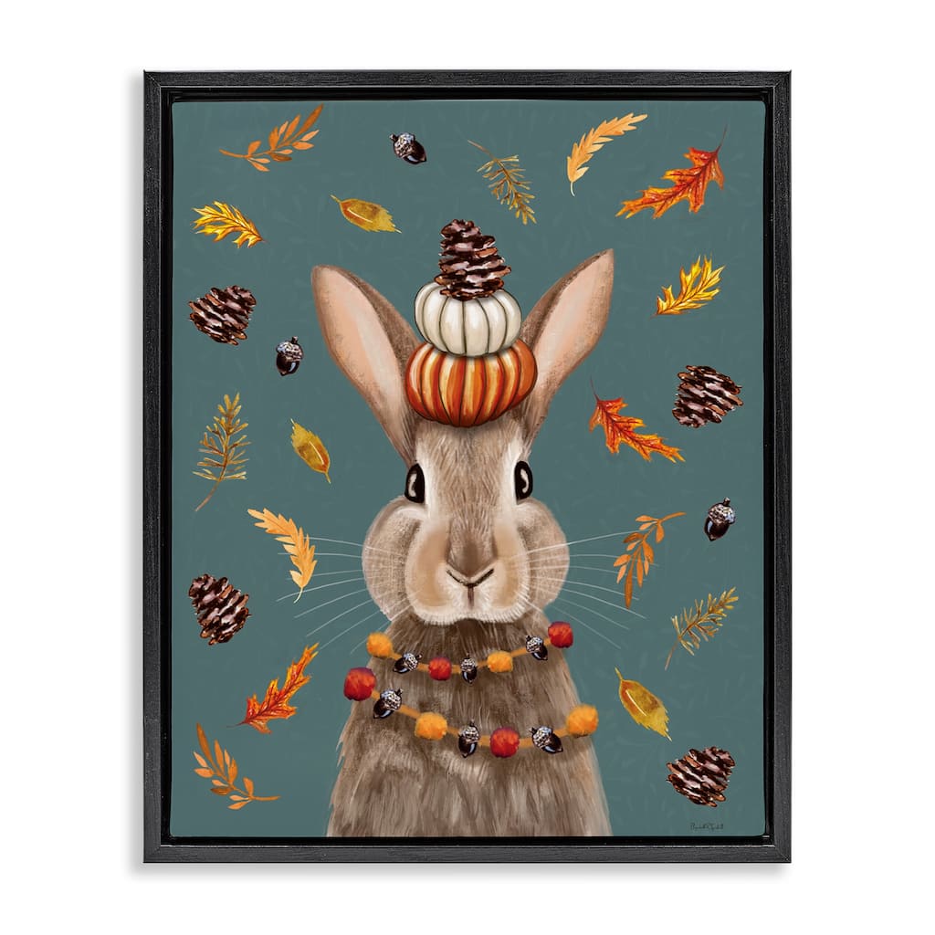 Stupell Festive Autumnal Hare Framed Floater Canvas Wall Art Design By Elizabeth Tyndall