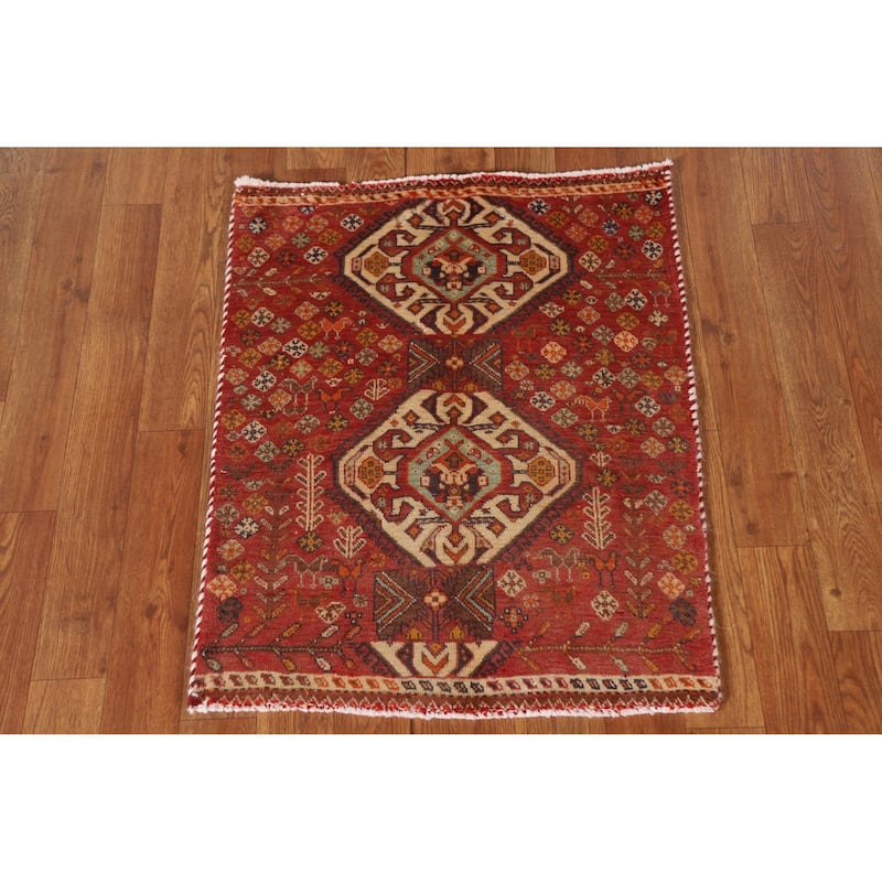 Tribal Geometric Shiraz Persian Square Rug Vintage Wool Carpet - 2'0"x 2'5"