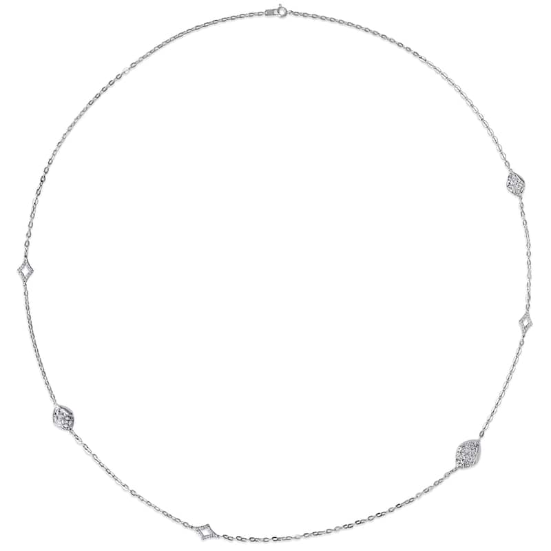 Miadora 18k White Gold 1/3ct TDW Diamond Marquise Station Link Necklace