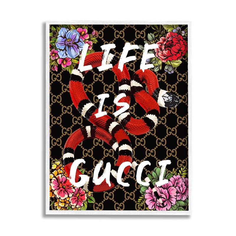 Stupell Glam Patterned Snake Framed Giclee Art Design by Madeline Blake - 11 x 14 - White