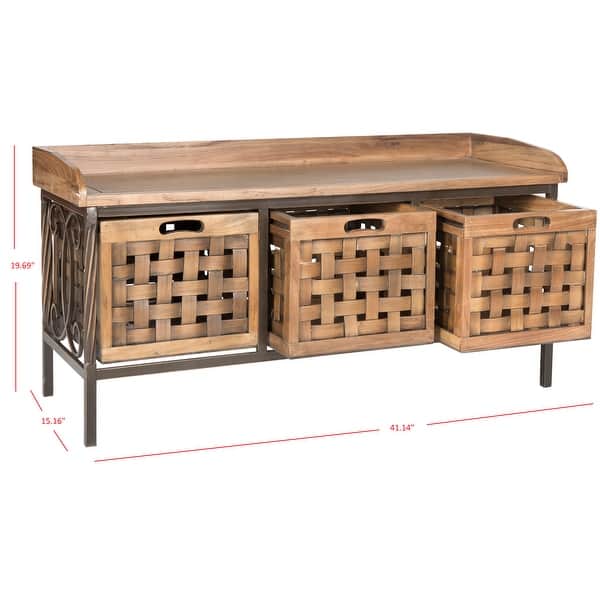 SAFAVIEH Isaac Oak Finish Entryway Wooden Storage Bench - 42.5" x 15.5" x 20"