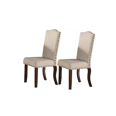Brown/Cream Fabric Upholstered Wood Frame Dining Chair, Set of 2, Sturdy Dining Chair for Dining Rooms - 15.5