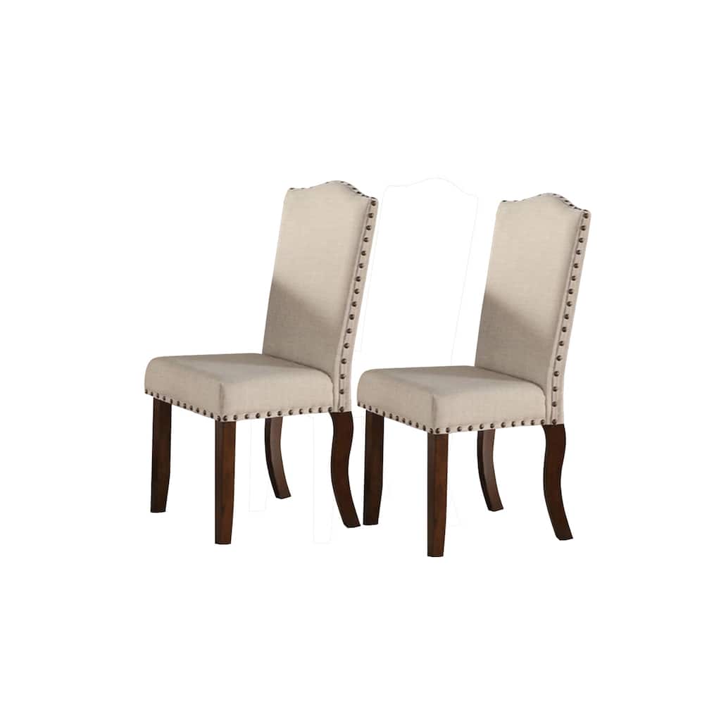 Brown/Cream Fabric Upholstered Wood Frame Dining Chair, Set of 2, Sturdy Dining Chair for Dining Rooms - 15.5