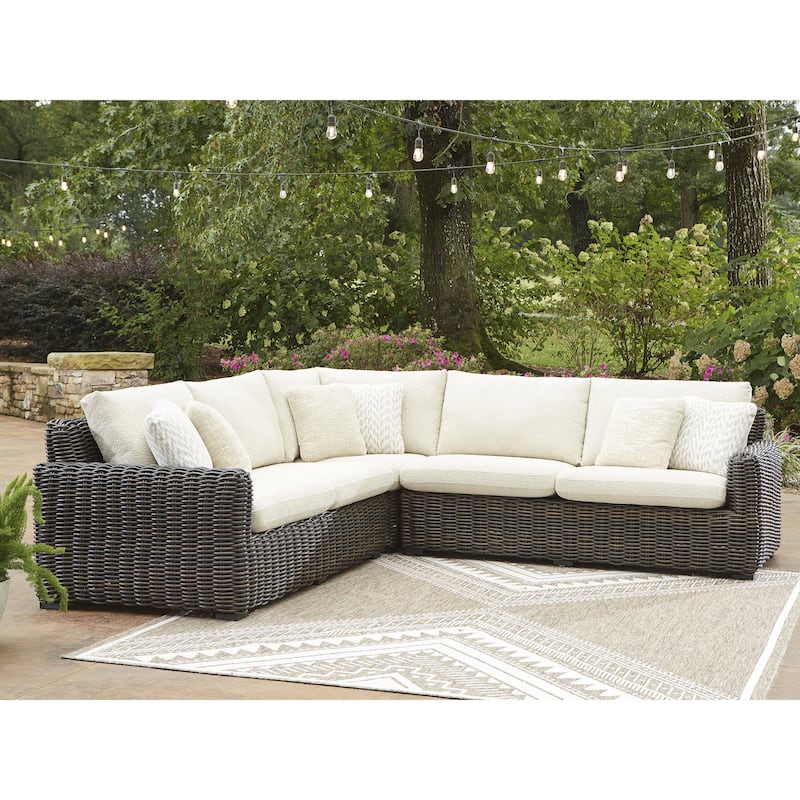 Signature Design by Ashley Kimora Brown/Beige 3-Piece Outdoor Sectional - 109"W x 109"D x 32"H
