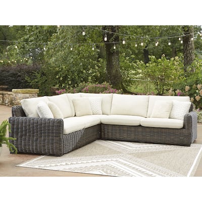 Signature Design by Ashley Kimora Brown/Beige 3-Piece Outdoor Sectional - 109"W x 109"D x 32"H
