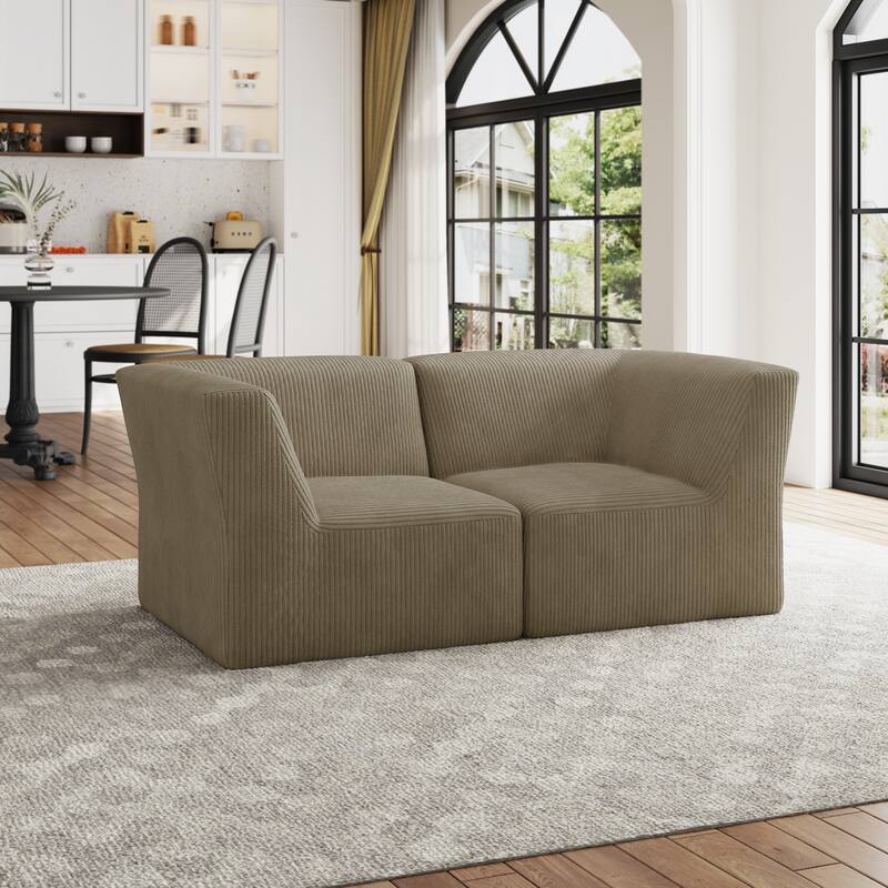 Modern Corduroy Fabric Loveseats Sofa Sectional Sofa - KHAKI/2 PIECE