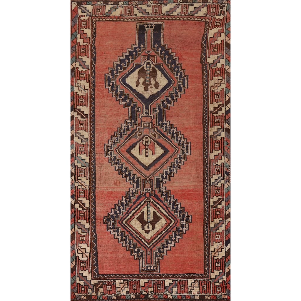 Coral Lori Persian Vintage Runner Rug Hand-knotted Wool Carpet - 4'1"x 8'6"