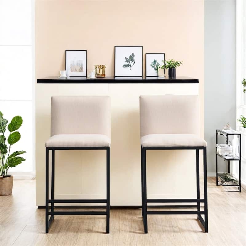 Counter Height Bar Stools Set of 2,Upholstered Linen Bar Chairs
