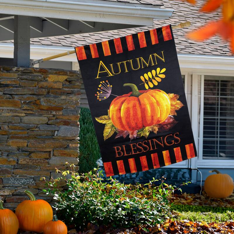 Autumn Blessings and Pumpkin Fall Harvest Outdoor House Flag - 40" x 28" - 40" x 28"