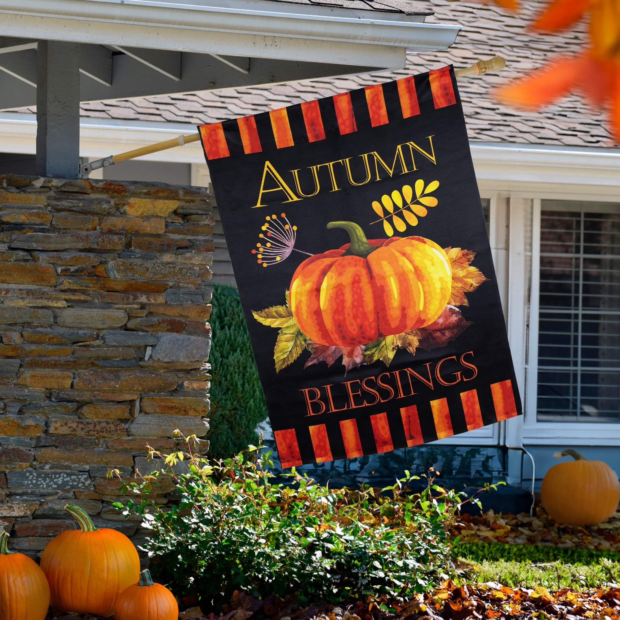 Autumn Blessings and Pumpkin Fall Harvest Outdoor House Flag - 40" x 28" - 40" x 28"