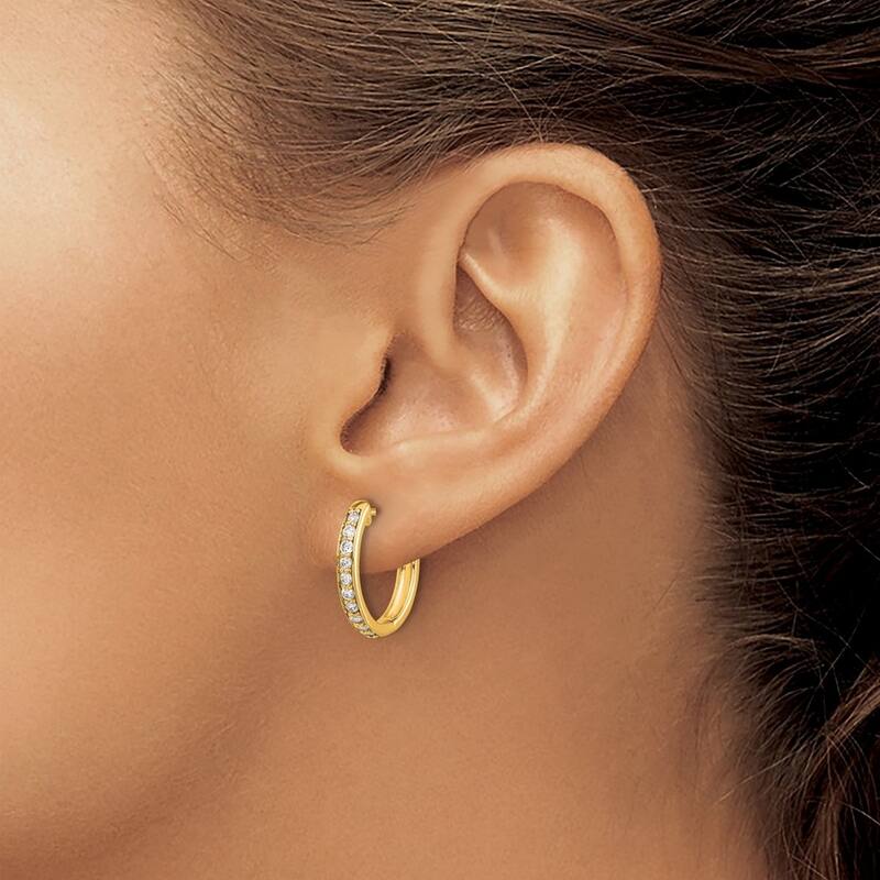 Curata 14k Yellow Gold Diamond Hoop Earrings - 16x17mm Wide 2mm Thick