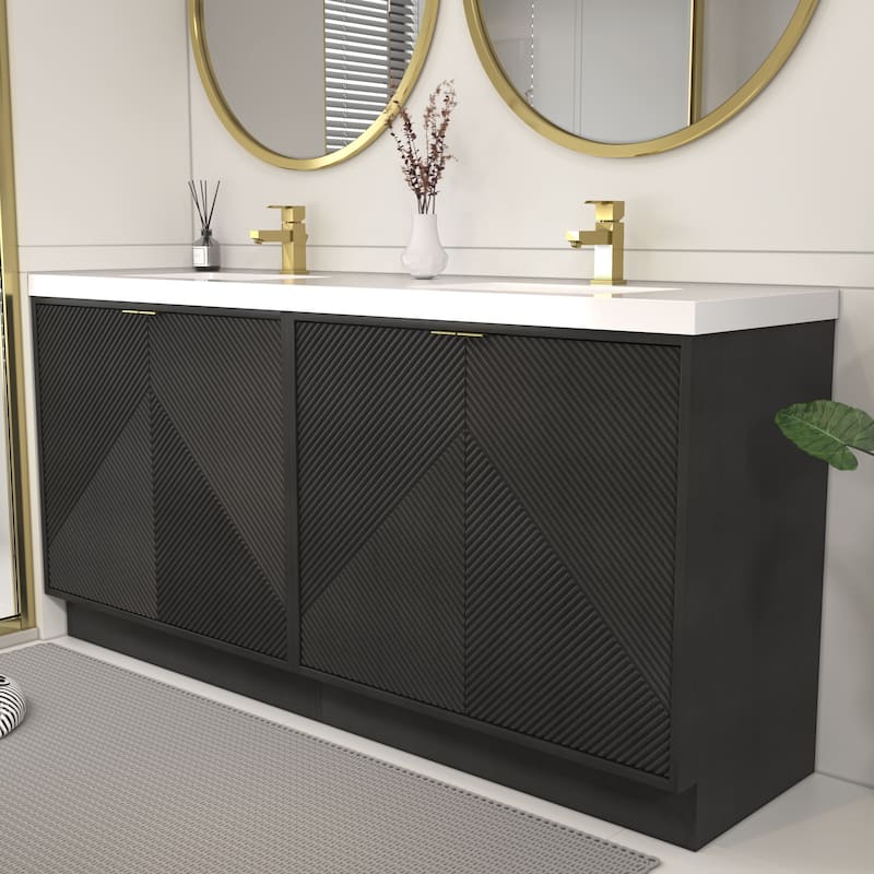 Milano 72" Freestanding Bathroom Vanity with Double White Sink