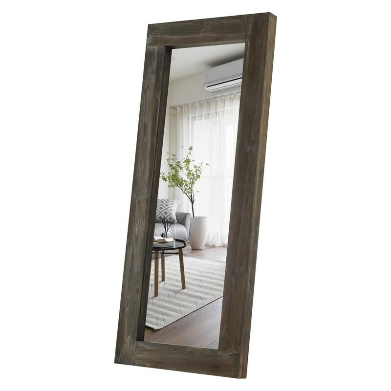 Farmhouse Rectangular Solid Wood Framed Full Length Leaning Mirror