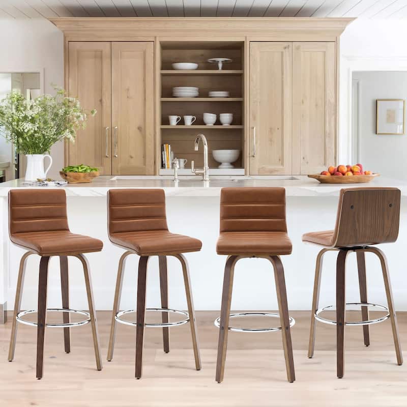 26"/29" Faux Leather Swivel Bar/Counter Stools, Set of 2/3 - Set of 4 - Saddle Brown - Bar Height