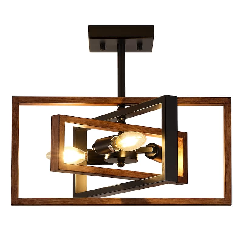 15.8 in. 3-Light Modern Farmhouse Semi-Flush Mount Ceiling Light, Classic Semi Flush Mount Chandelier for Kitchen Dining Room