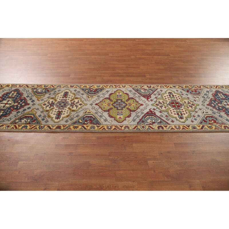 Traditional Grey Kazak Runner Rug Hand-Knotted Wool Carpet - 2'6" x 9'10"