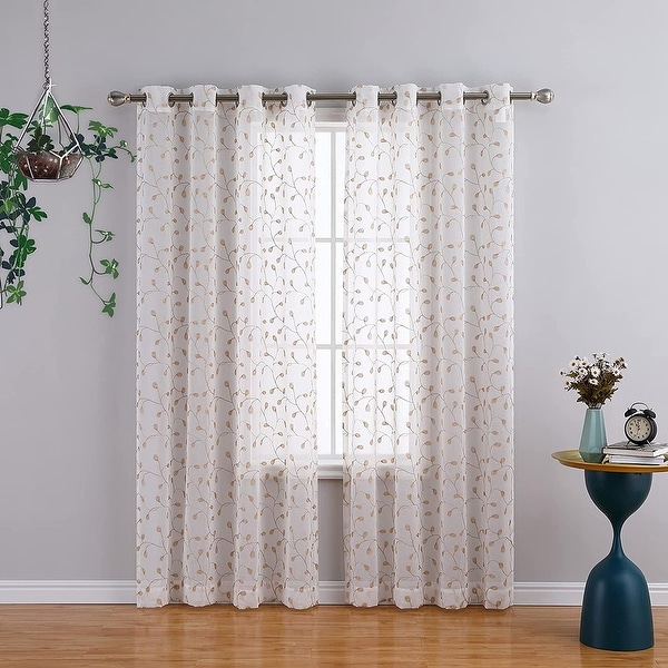 GlowSol White Floral Window Curtains,Light Filtering Curtains Rustic Home Decor Window Drapes Privacy Protection Panels