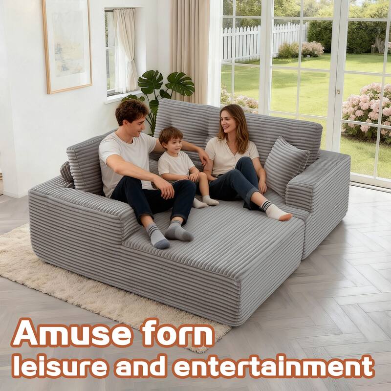 Rossetta Modern Minimalist Style L-Shape Compressed Corduroy Sectional Sofa with Left-Facing Chaise