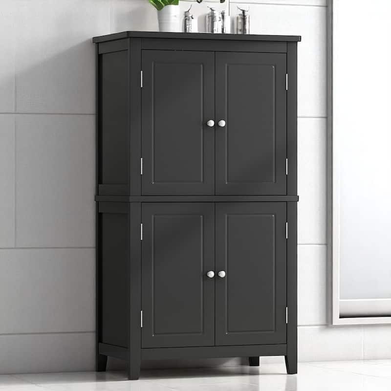 Tall Bathroom Floor Cabinet with Adjustable Shelves, Freestanding Storage Unit with 4 Doors - Black