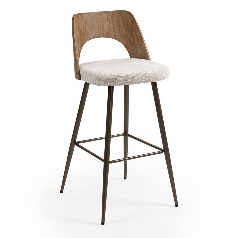 Set of 2 Bethan Beige Boucle Fabric Bar Stool with Wood Back