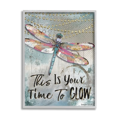Stupell Lights This Is Your Time To Glow Inspirational Dragonfly Framed Giclee Texturized Art by Jennifer Lambein