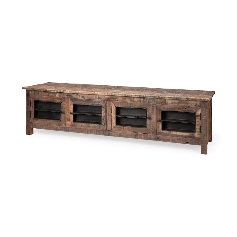 HomeRoots Medium Brown Reclaimed Wood TV Stand Media Console With 4 Metal Doors - 19