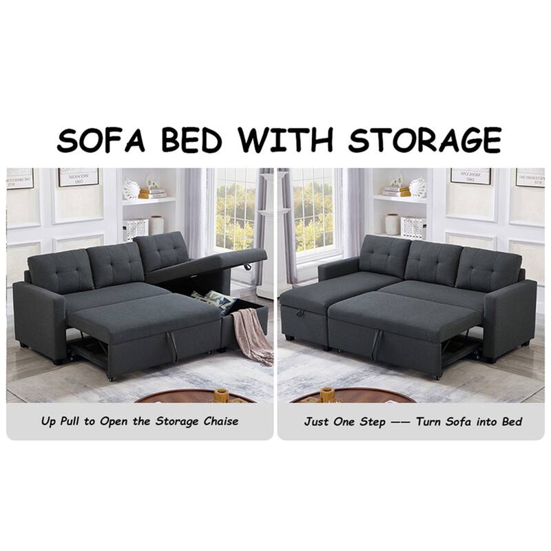Upholstered Pull Out Sectional Sofa w/Storage,Convertible Corner Couch
