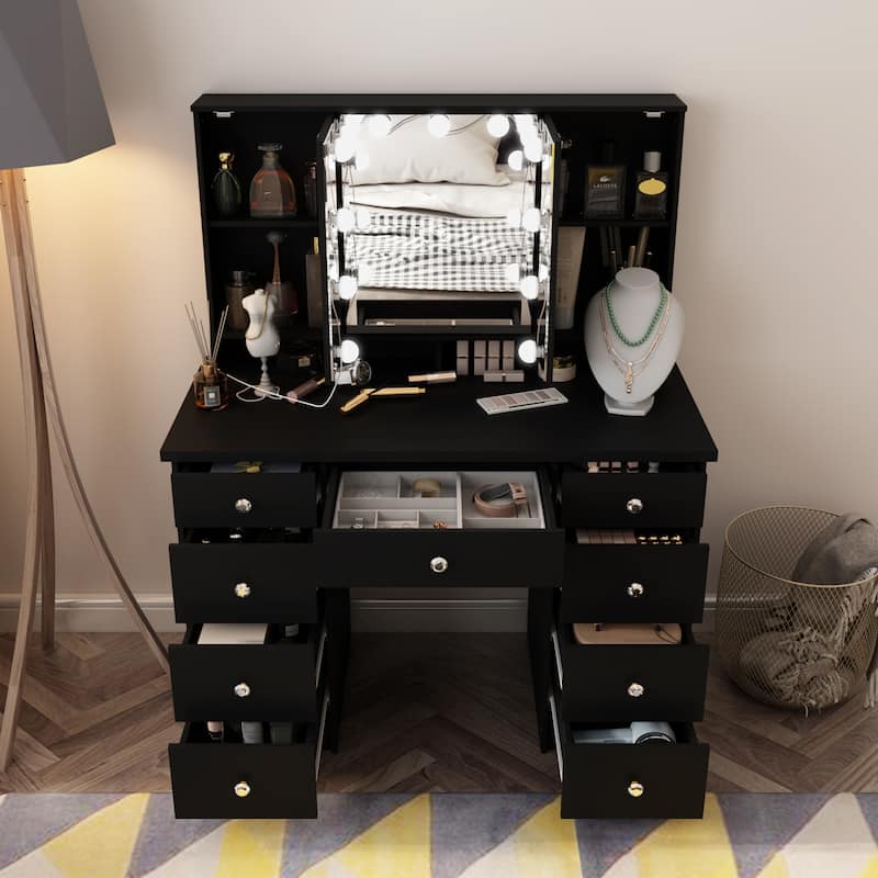 40.2"W Beauty Station with 3 Mirrors Makeup Vanity for Dressing