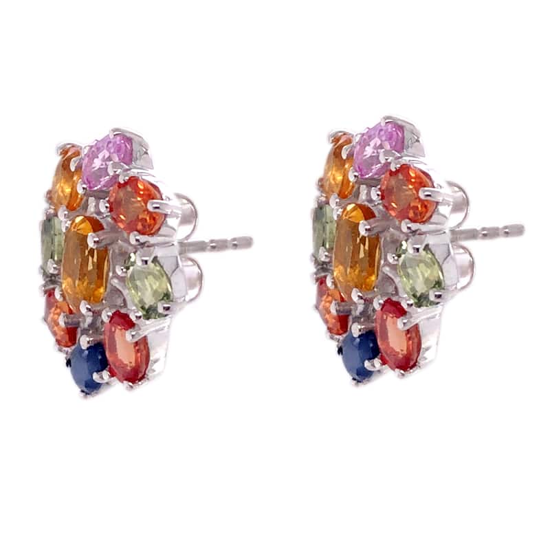 925 Sterling Silver Citrine and Multi Sapphire Gemstone Stud Earrings
