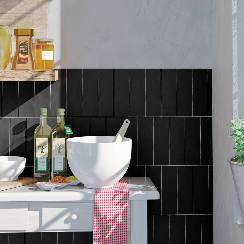 TileGen. Borgo 2.6" x 7.9" Porcelain in Matte Noir Black Wall & Floor Tile (56 tiles/7.76 sqft.)