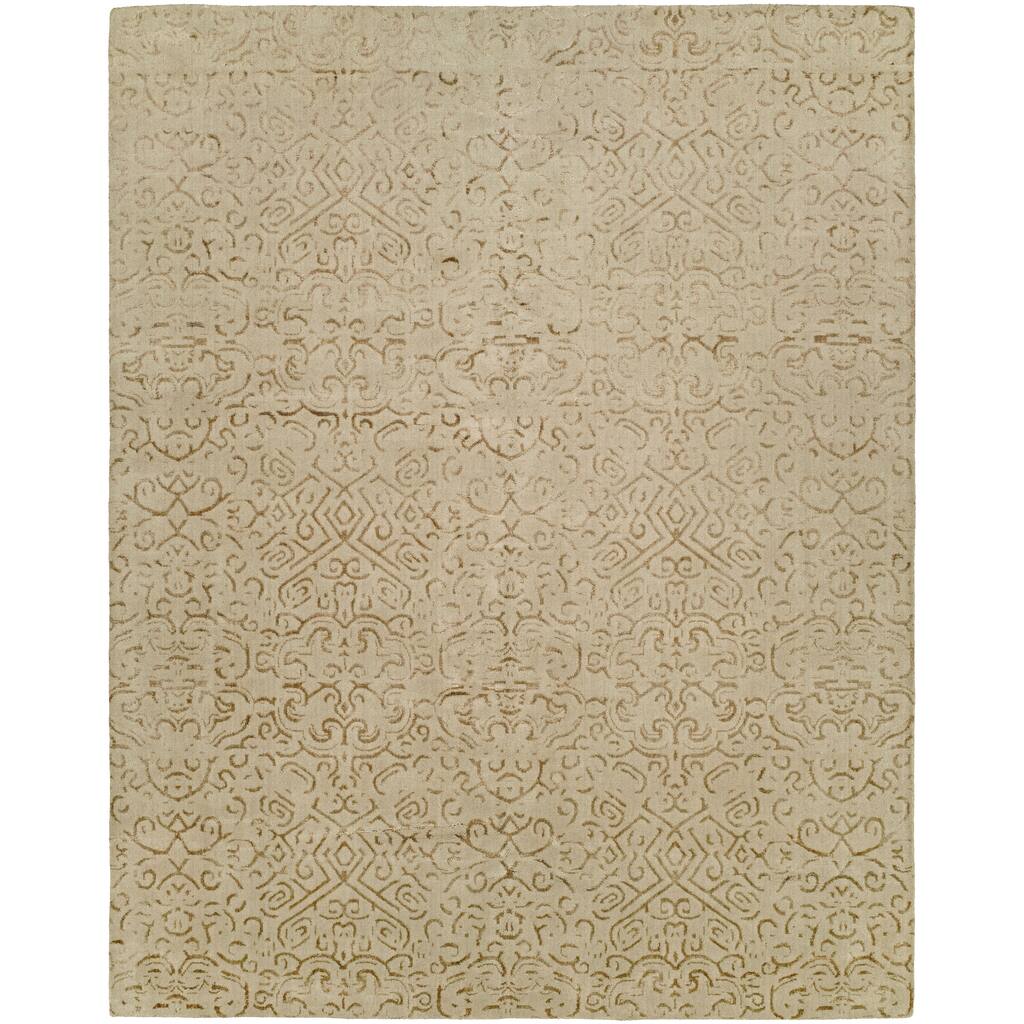 Modern Beige Hand-Knotted Wool & Viscose Area Rug