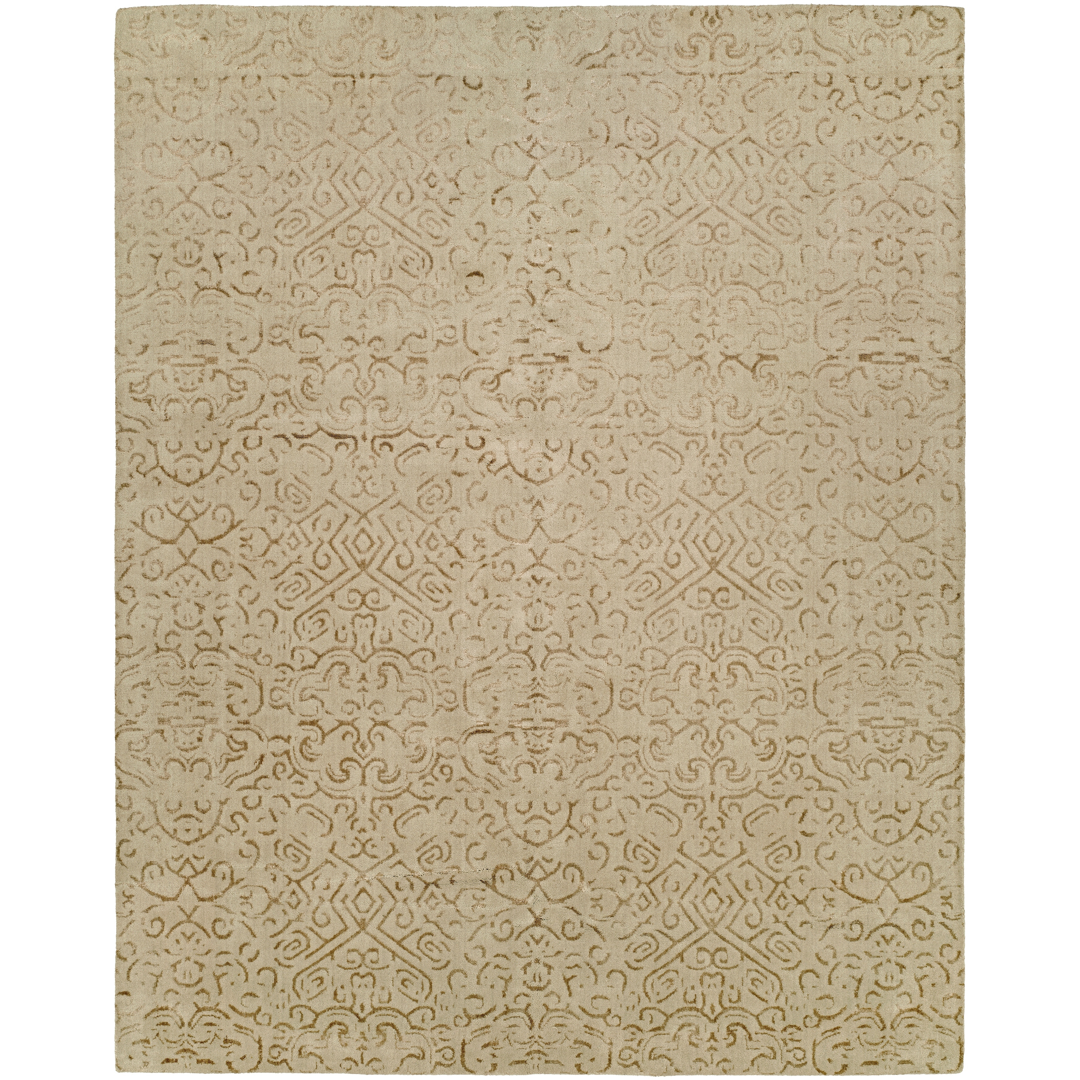 KALATY Modern Beige Hand-Knotted Wool & Viscose Area Rug