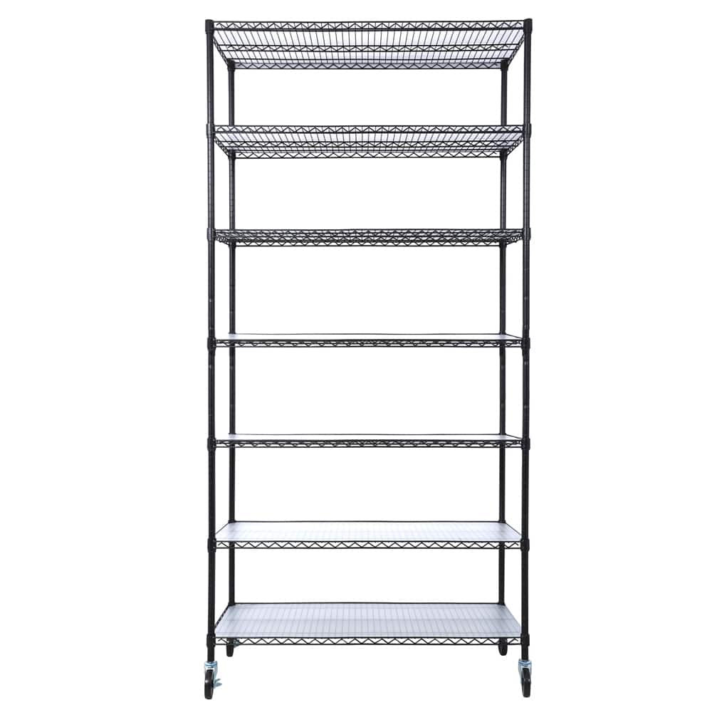 7 Tier Metal 2450lbs Heavy Duty Adjustable Storage Rack with Wheels
