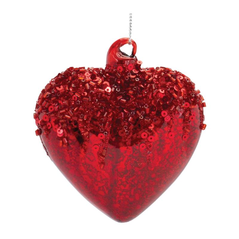 Sequined Glass Heart Ornament (Set of 4) Bed Bath & Beyond 37972472
