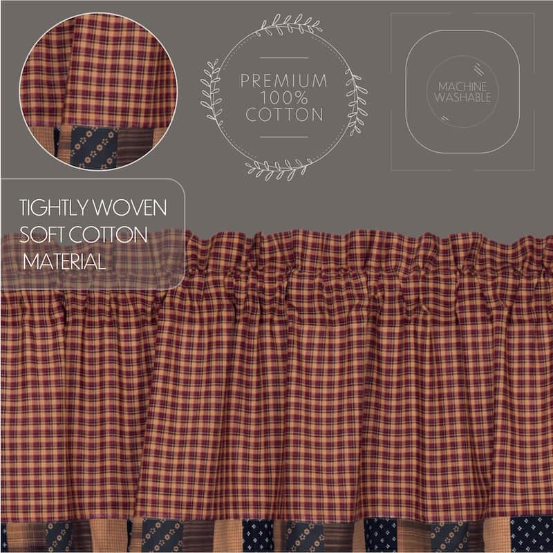 Patriotic Patch Valance Block Border 16x72 - Valance 16x72 - Valance 16x72 - Deep Red/Khaki/Navy