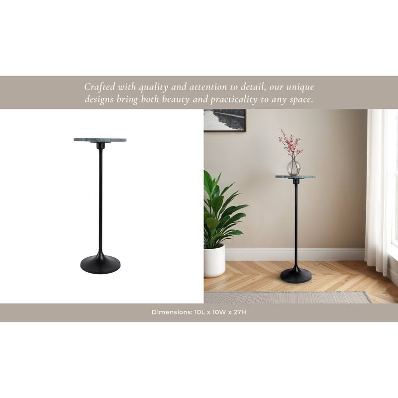 Metal Base Marble Top Modern Glam Accent Table Round Silhouette - 10" x 10" x 27"