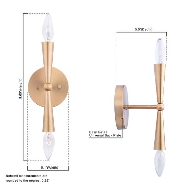 Mid-Century Modern Gold Dimmable 2 Light Wall Sconce