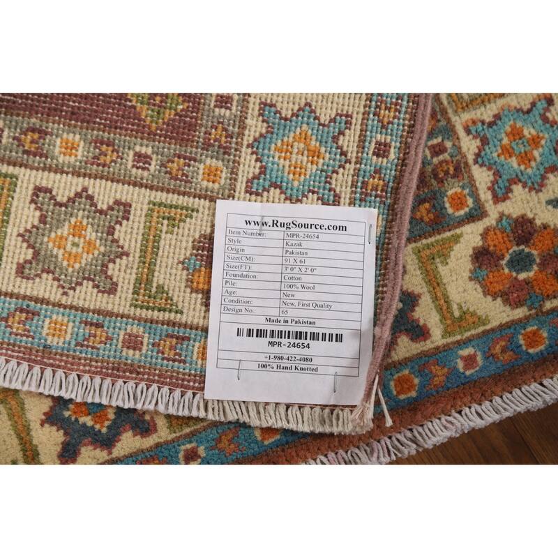 Geometric Kazak Oriental Accent Rug Handmade Wool Carpet - 2'0" x 3'0"