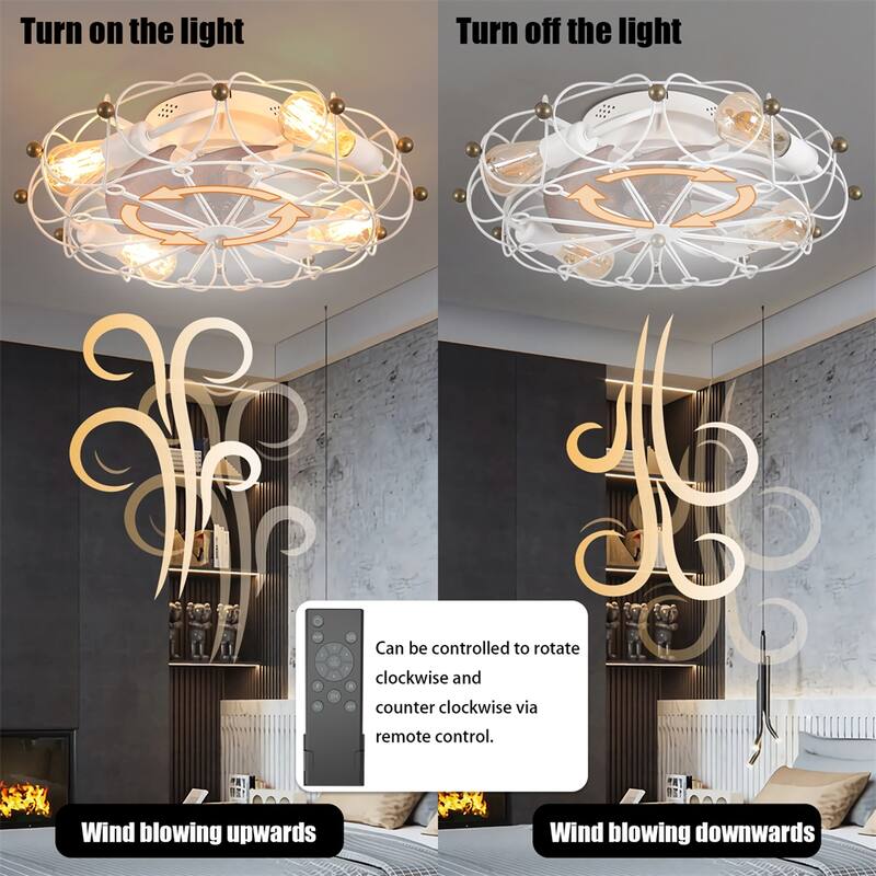 Low Profile Caged Ceiling Fan with Lights Remote Control - N/A