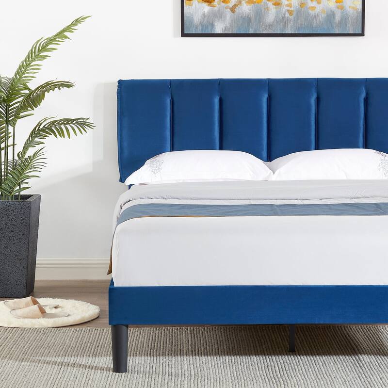 VECELO, Five Colors, 3-Pieces Tufted Upholstered Platform Bed Frame with Adjustable Height Headboard and Nightstands Set of 2